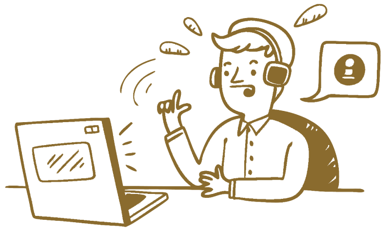 man headset sits office front laptop communicates video call hand drawn line isolated flat vector illustration white background 674398 6415 1