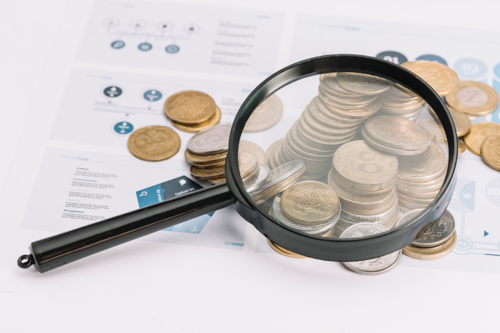 magnifying-glass-fallen-coins-infographic-template